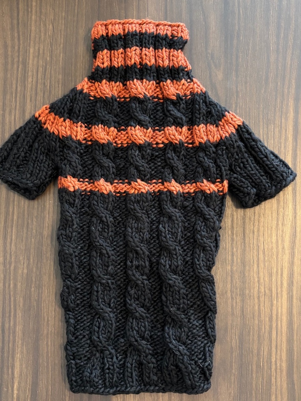 Handmade Knit Dog Sweater – Black & Orange Halloween Stripes